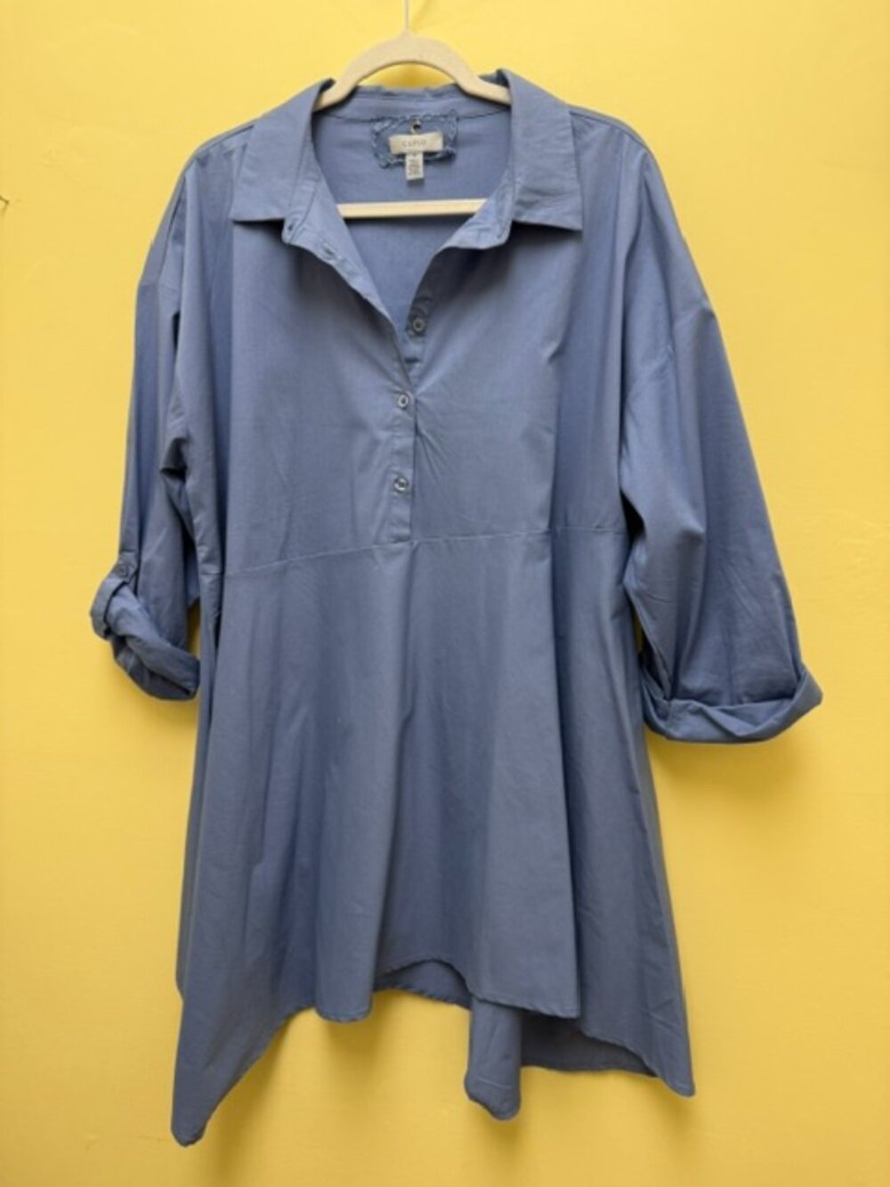 Cupio Shirt Dress Blue 1XL sharkbite hem and long sleeves